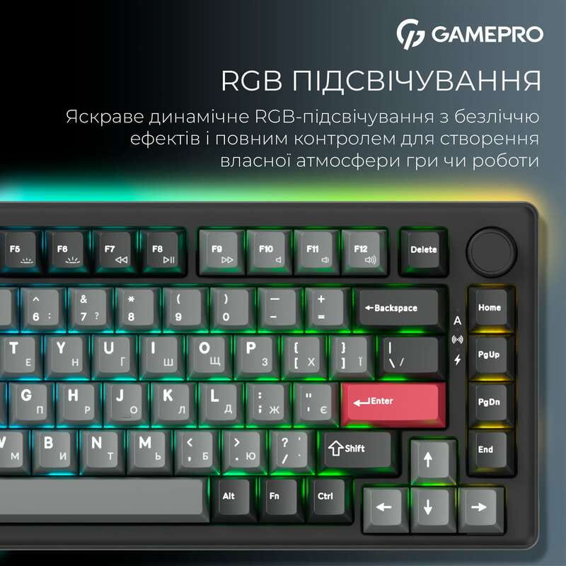 Клавиатура беспроводная GamePro Asgard Yord Keychron Super Red Switch Black (MK266BK)