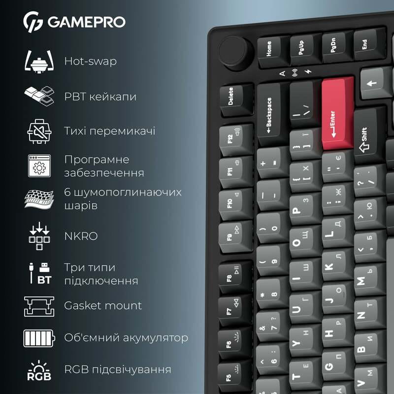 Клавиатура беспроводная GamePro Asgard Yord Keychron Super Red Switch Black (MK266BK)