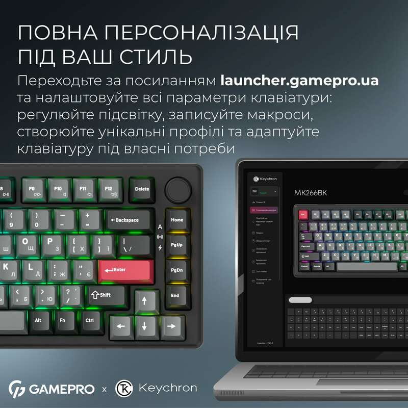 Клавиатура беспроводная GamePro Asgard Yord Keychron Super Red Switch Black (MK266BK)