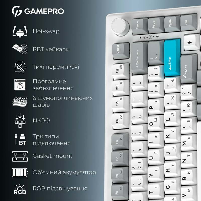 Клавиатура беспроводная GamePro Asgard Yord Keychron Super Red Switch White (MK266WH)