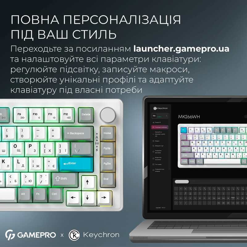 Клавиатура беспроводная GamePro Asgard Yord Keychron Super Red Switch White (MK266WH)