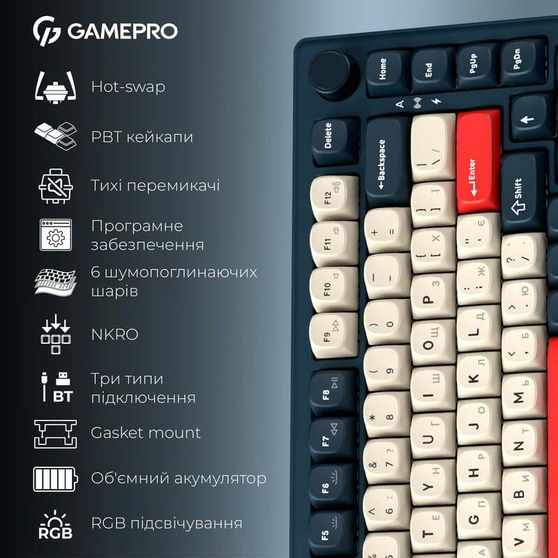 Клавиатура беспроводная GamePro Asgard Yord Keychron Super Red Switch Blue (MK266BL)