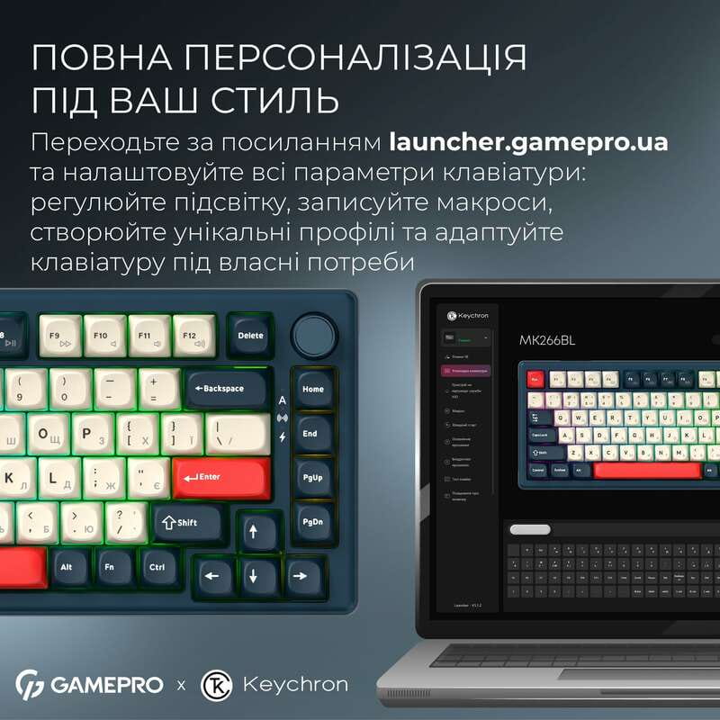 Клавиатура беспроводная GamePro Asgard Yord Keychron Super Red Switch Blue (MK266BL)