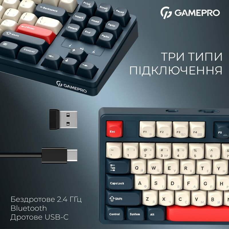 Клавиатура беспроводная GamePro Asgard Ragnar Keychron Super Red Switch Blue (MK285BL)