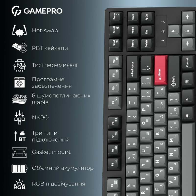 Клавиатура беспроводная GamePro Asgard Ragnar Keychron Super Red Switch Black (MK285BK)