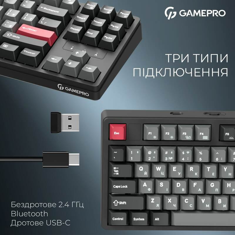 Клавиатура беспроводная GamePro Asgard Ragnar Keychron Super Red Switch Black (MK285BK)