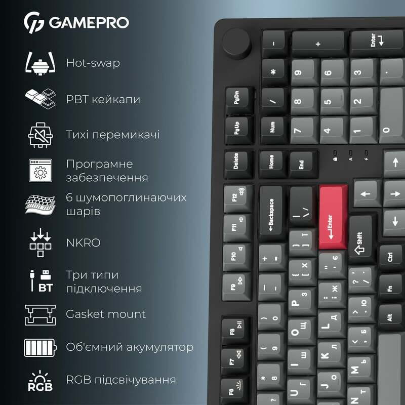 Клавиатура беспроводная GamePro Asgard Drakkar Keychron Super Red Switch Black (MK305BK)