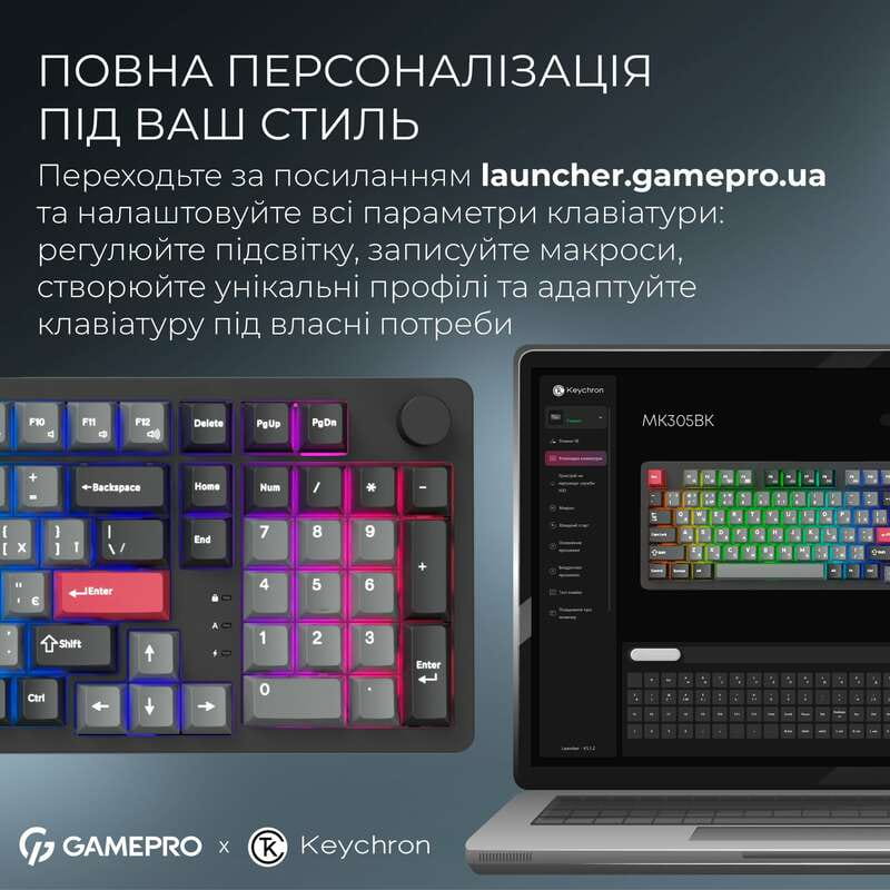 Клавиатура беспроводная GamePro Asgard Drakkar Keychron Super Red Switch Black (MK305BK)