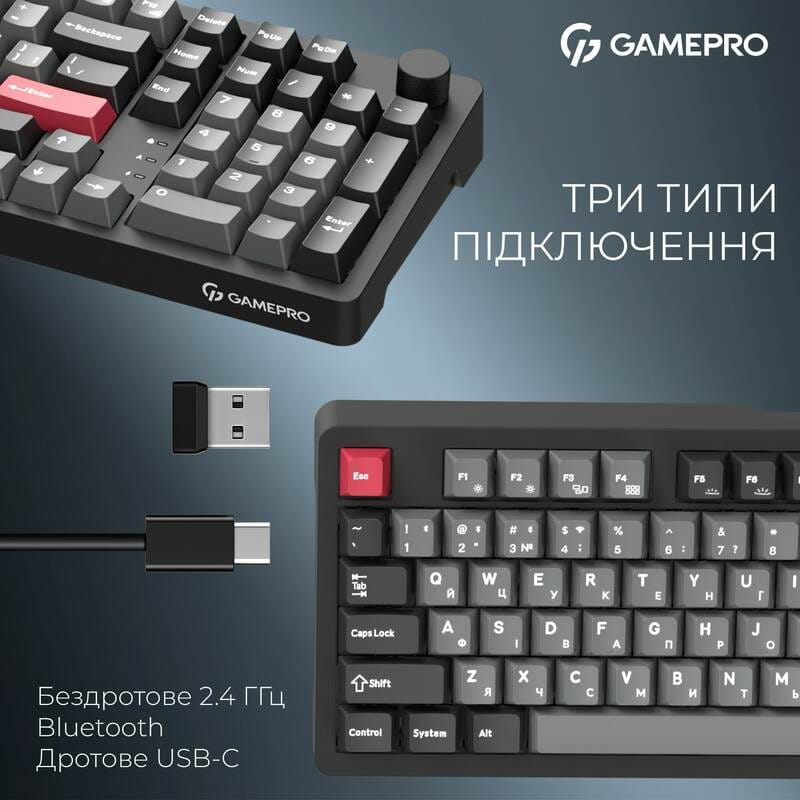 Клавиатура беспроводная GamePro Asgard Drakkar Keychron Super Red Switch Black (MK305BK)