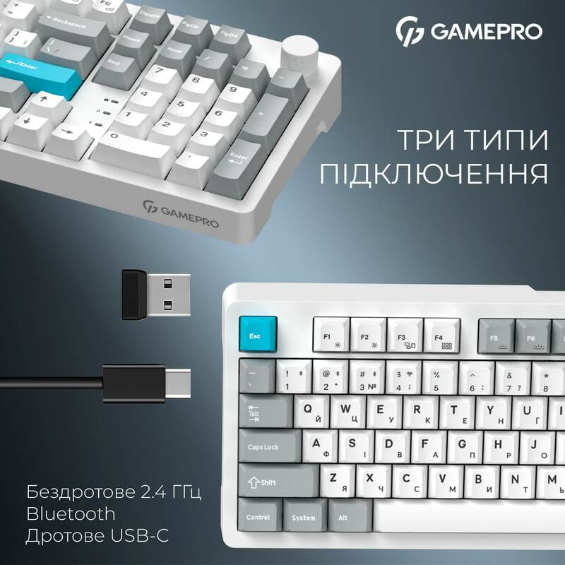 Клавиатура беспроводная GamePro Asgard Drakkar Keychron Super Red Switch White (MK305WH)