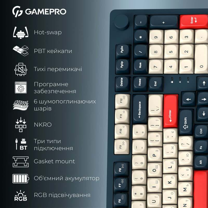 Клавиатура беспроводная GamePro Asgard Drakkar Keychron Super Red Switch Blue (MK305BL)