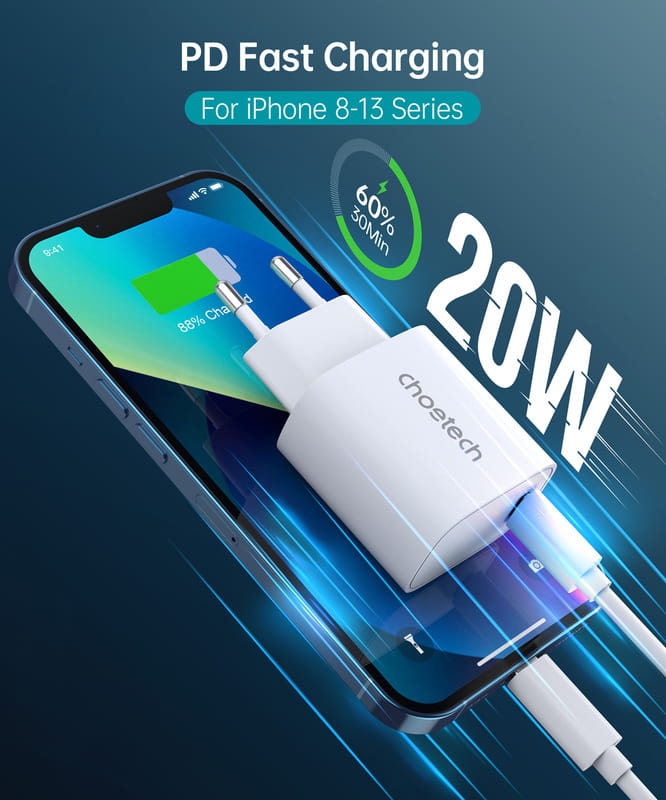 Сетевое зарядное устройство Choetech (1USBх3A) Type-C PD20W Charger White (Q5004-EU-WH)