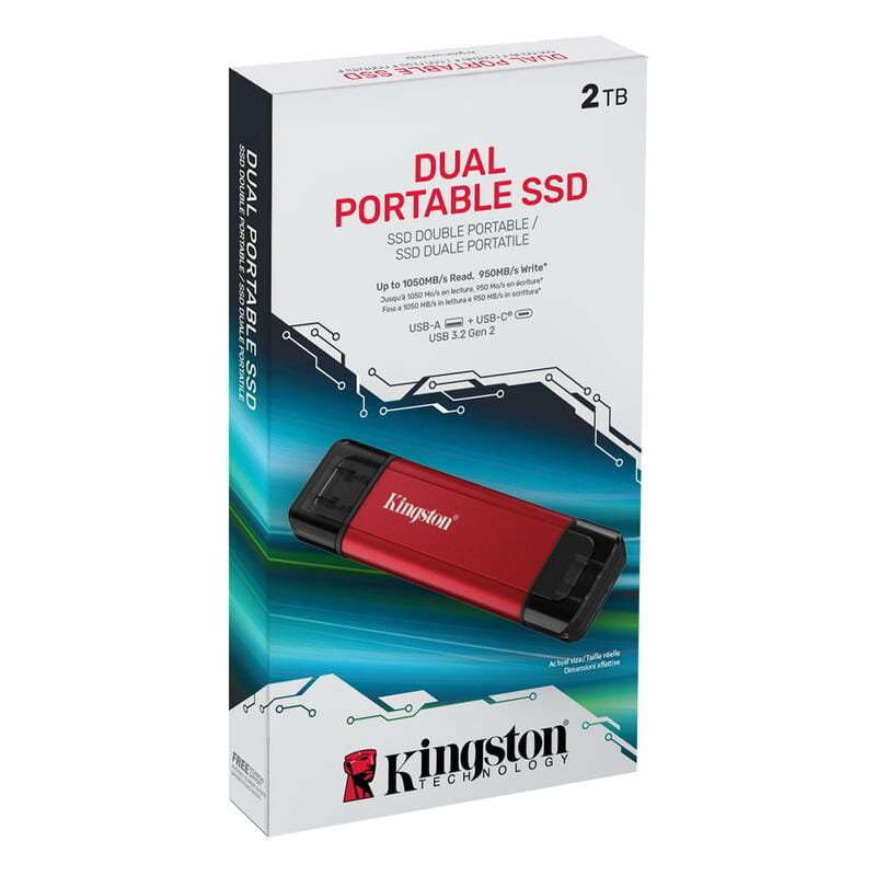 Накопитель внешний SSD USB 2TB Kingston Dual Portable Red (SPSD/2TB)