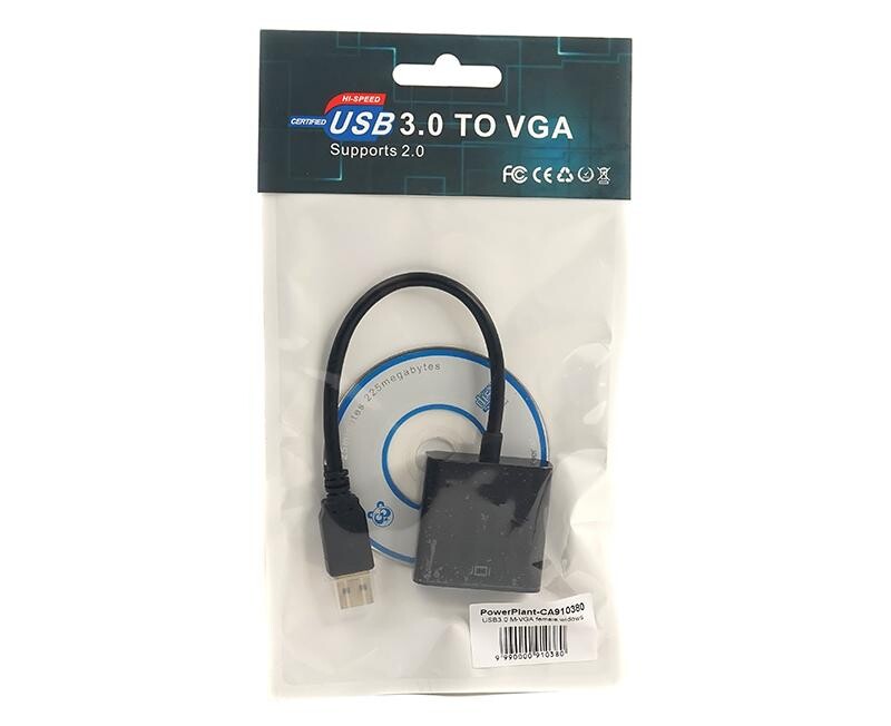Кабель-переходник PowerPlant (CA910380) USB 3.0 M - VGA F