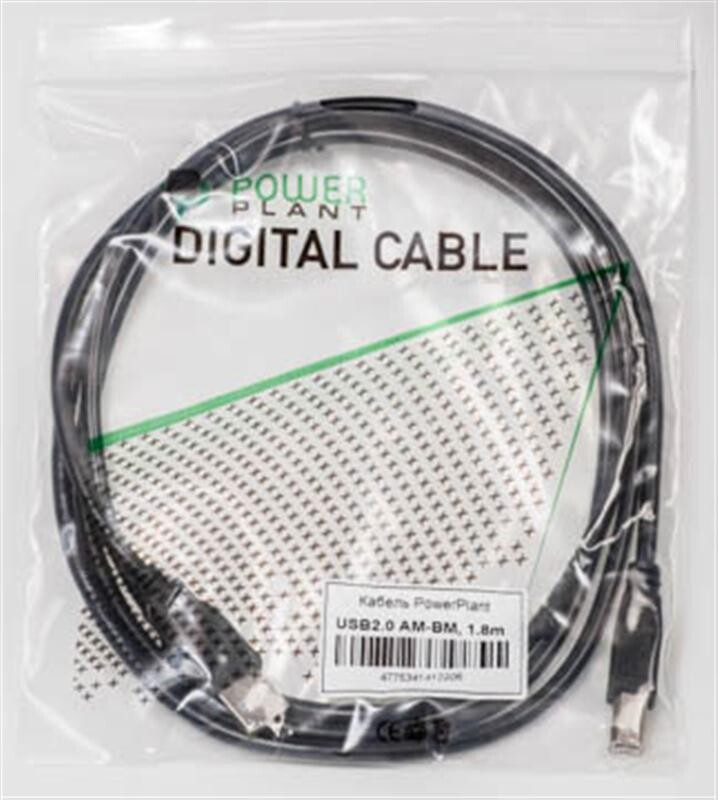 Кабель PowerPlant (KD00AS1220) USB2.0(AM)-USB2.0(BM), 1.8м, Black