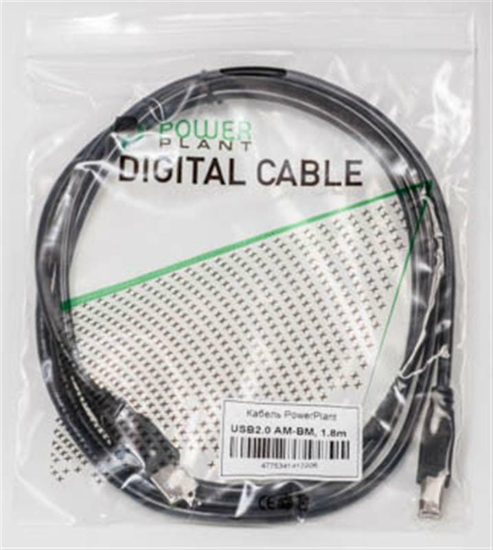 Кабель PowerPlant (KD00AS1220) USB2.0(AM)-USB2.0(BM), 1.8м, Black
