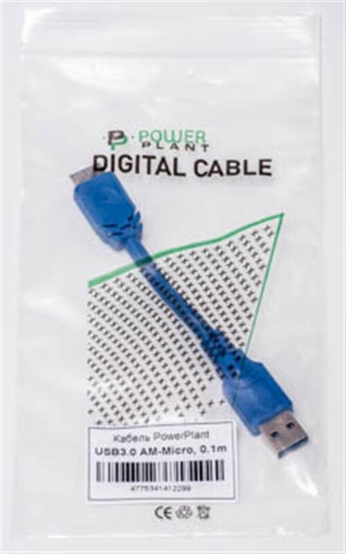 Кабель PowerPlant (KD00AS1229) USB3.0(AM)-MicroUSB3.0(BM), 0.1м, Blue