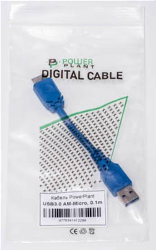 Кабель PowerPlant (KD00AS1229) USB3.0(AM)-MicroUSB3.0(BM), 0.1м, Blue