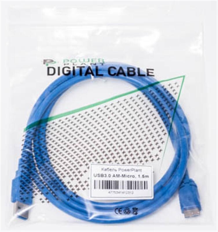 Кабель PowerPlant (KD00AS1231) USB3.0(AM)-MicroUSB3.0(BM), 1.5м, Blue