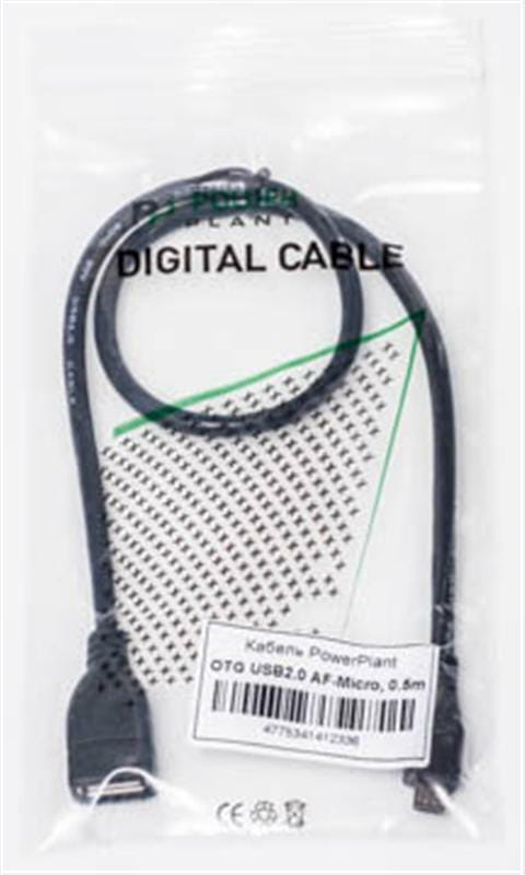 Кабель PowerPlant (KD00AS1233) USB2.0(AF)-MicroUSB(AM), OTG, 0.5м, Black