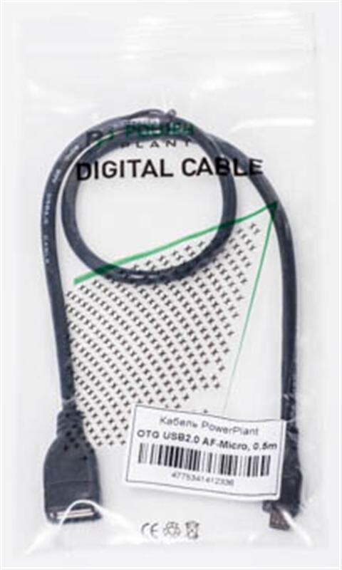 Кабель PowerPlant (KD00AS1233) USB2.0(AF)-MicroUSB(AM), OTG, 0.5м, Black