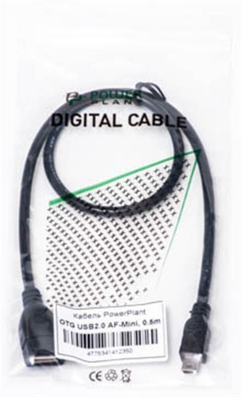 Кабель PowerPlant (KD00AS1235) USB2.0(AF)-MiniUSB(AM), OTG, 0.5м, Black