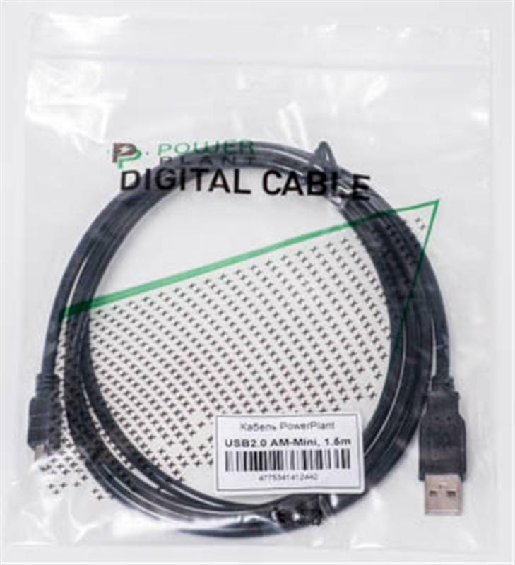 Кабель PowerPlant (KD00AS1244) USB2.0(AM)-MiniUSB(AM), 1.5м, Black