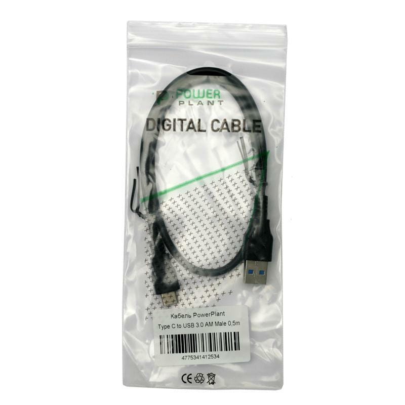 Кабель PowerPlant (KD00AS1253) USB3.0(AM)-USB Type-C(M), 0.5м, Black