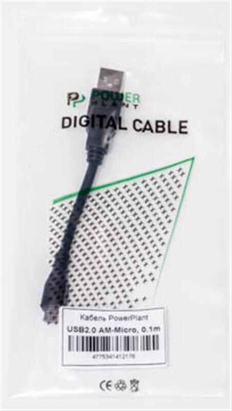 Кабель PowerPlant (KD00AS1217) USB2.0(AM)-MicroUSB(AM), 0.1м, Black
