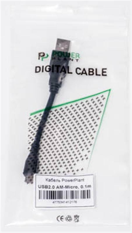 Кабель PowerPlant (KD00AS1217) USB2.0(AM)-MicroUSB(AM), 0.1м, Black