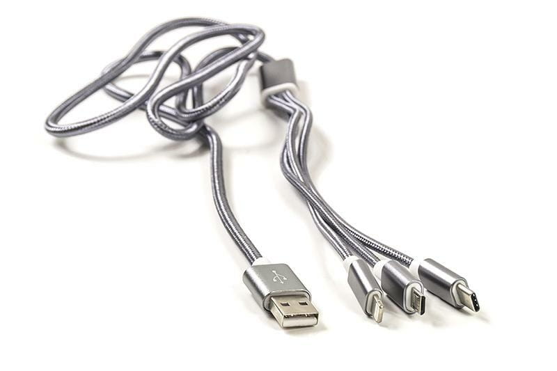 Кабель PowerPlant USB2.0-MicroUSB-USB-C-Lightning, 1.2м Grey (CA910663)