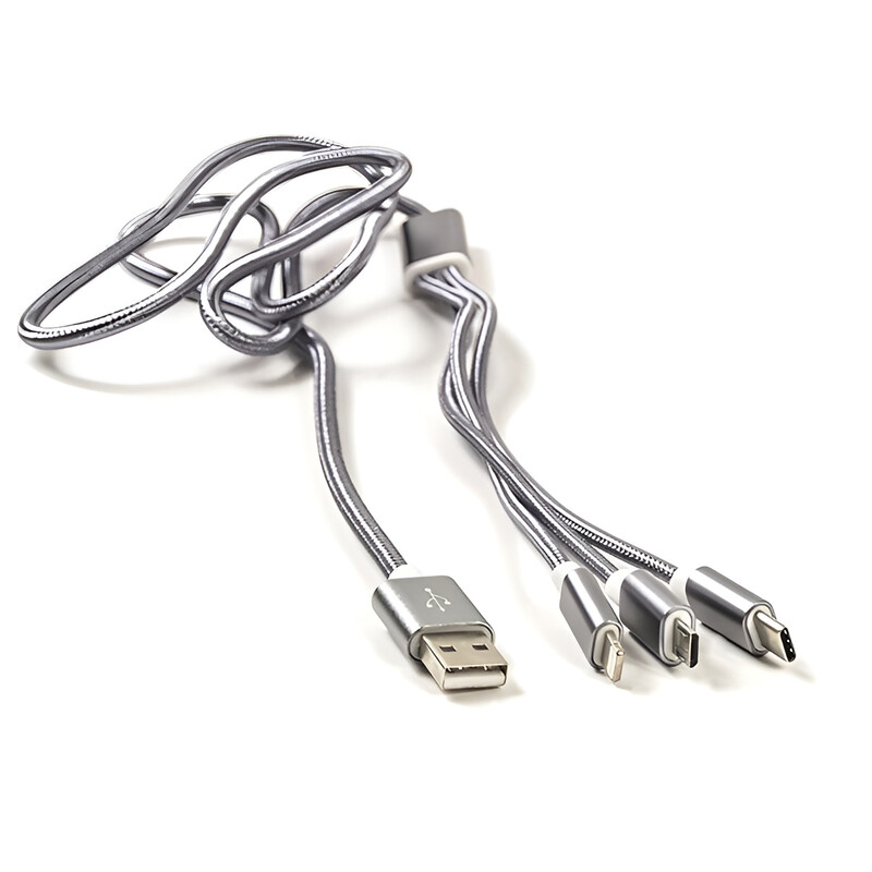 Кабель PowerPlant USB2.0-MicroUSB-USB-C-Lightning, 1.2м Grey (CA910663)