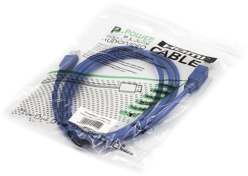 Кабель PowerPlant (CA911110) USB 3.0 AM - BM, 1.5м, синій