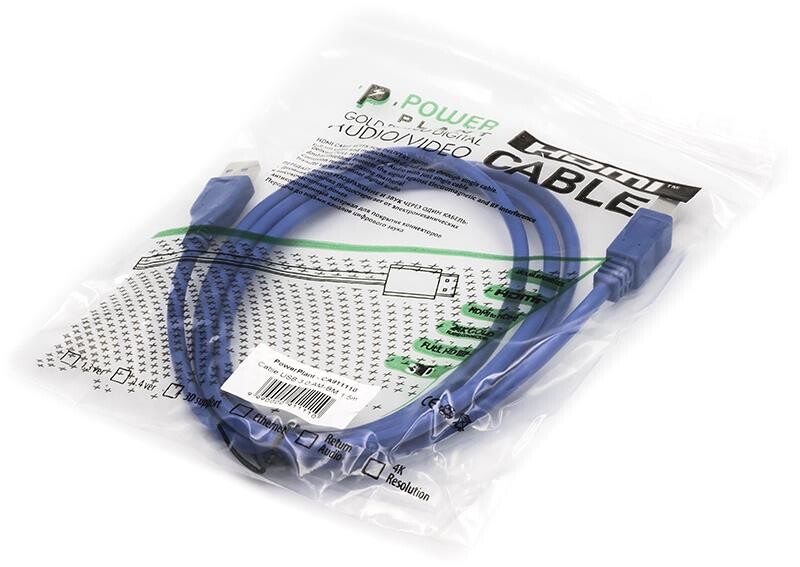 Кабель PowerPlant (CA911110) USB 3.0 AM - BM, 1.5м, синій