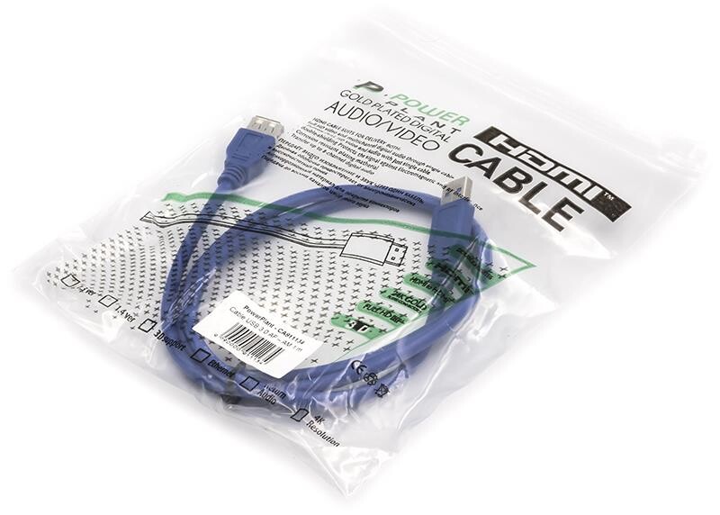 Кабель PowerPlant (CA911134) USB 3.0 AF - AM, 1м, синій