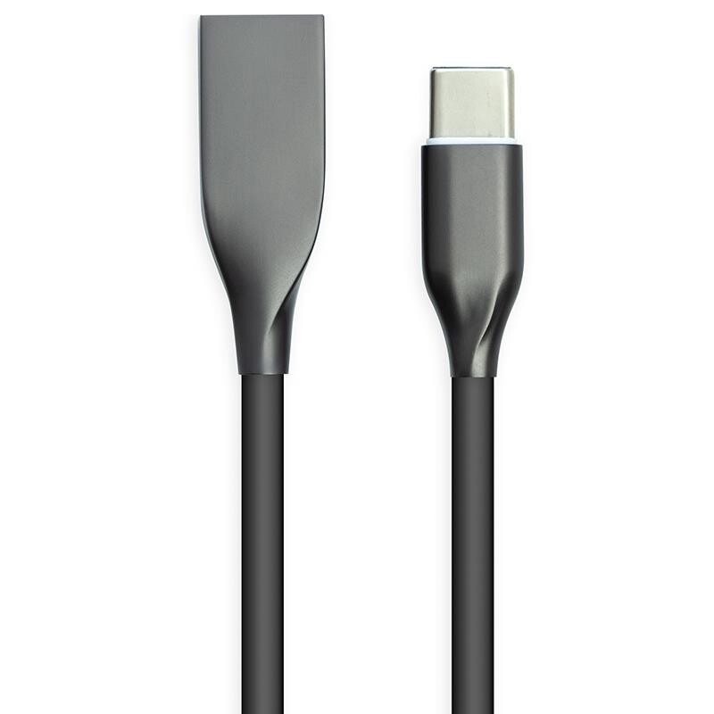 Кабель PowerPlant USB-USB-C, 2м, силікон, Black (CA911257)