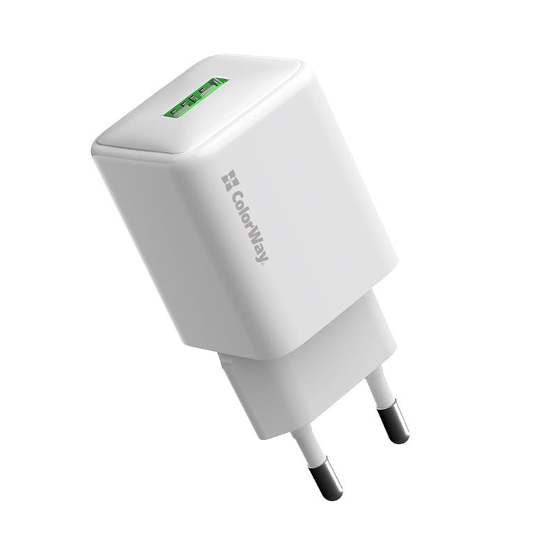 Мережевий зарядний пристрій ColorWay 1USB Quick Charge 3.0 (18W) V2 White (CW-CHS063Q-WT)