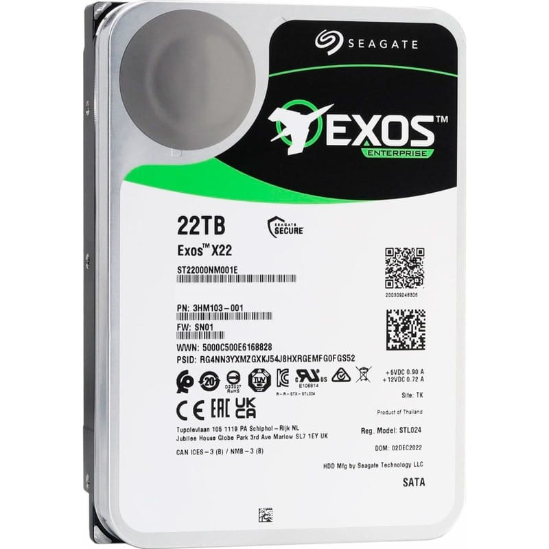 Накопитель HDD 3.5" SATA 22.0TB Seagate Exos X22 7200rpm 512MB (ST22000NM001E)