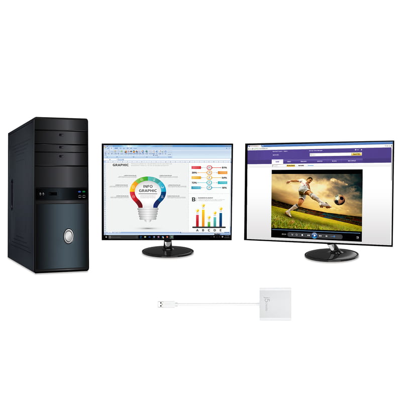 Адаптер J5create USB-A - 2 HDMI (M/F), Silver (JUA365-N)