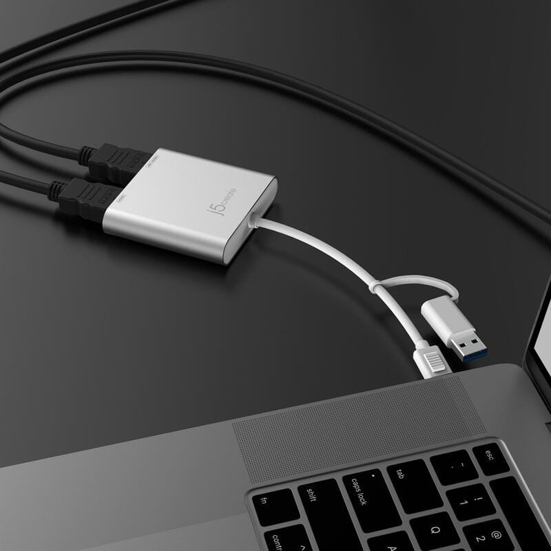 Адаптер J5create USB-C/A - 2 HDMI (M/F), Silver (JCA365-N)