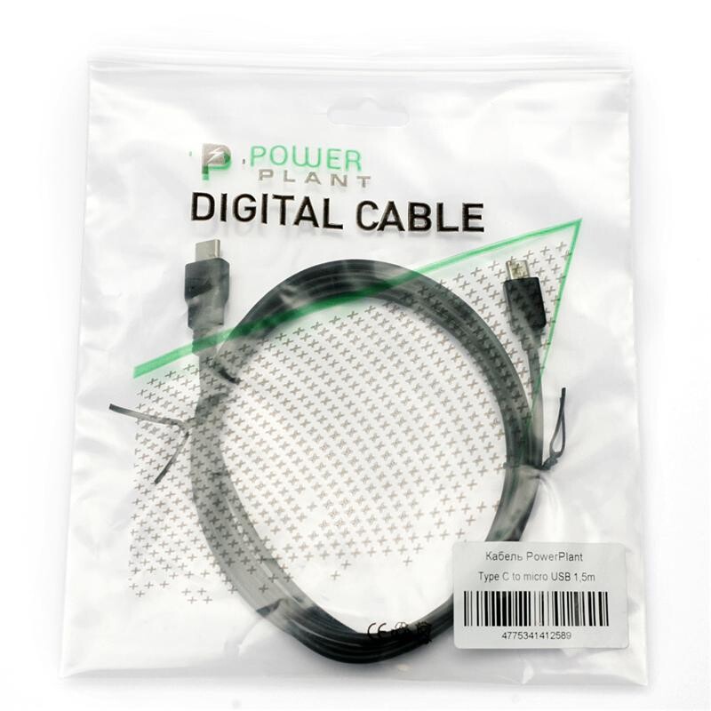 Кабель PowerPlant (KD00AS1258) USB3.0 Type-C(M)-microUSB(AM), 1.5м, Black