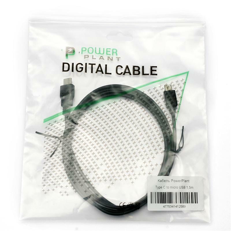 Кабель PowerPlant (KD00AS1258) USB3.0 Type-C(M)-microUSB(AM), 1.5м, Black