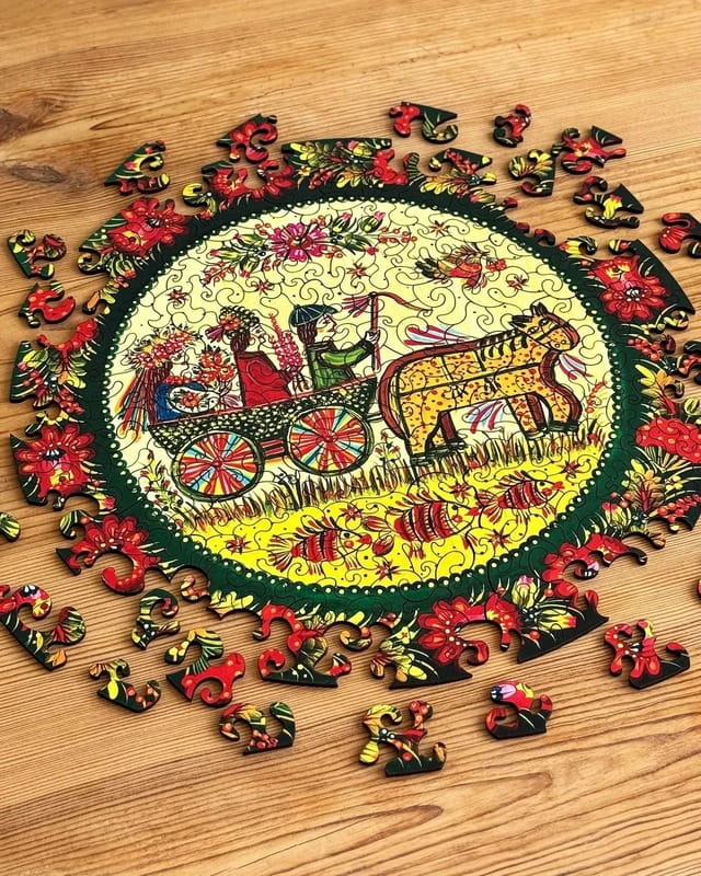 Пазл дерев`яний UkrainianPuzzles Петриківське весілля