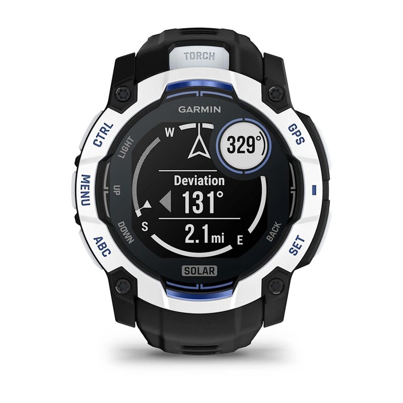 Смарт-годинник Garmin Instinct 3 50mm Solar Whitestone with Black/Bolt Blue Silicone (010-02935-43)