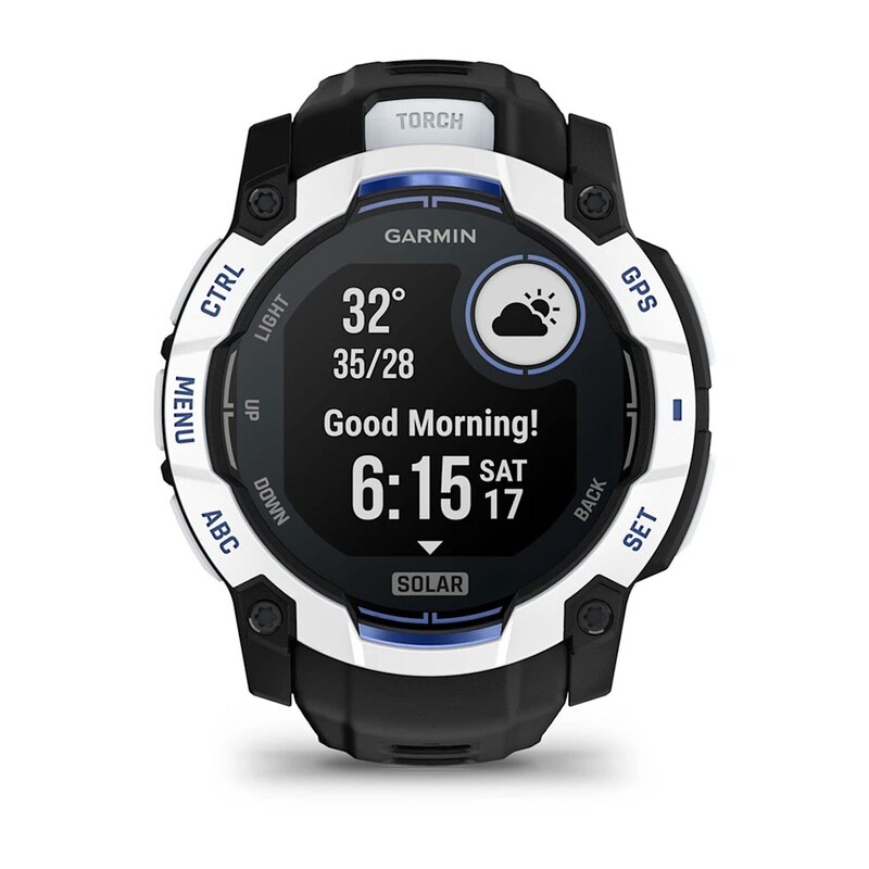 Смарт-годинник Garmin Instinct 3 50mm Solar Whitestone with Black/Bolt Blue Silicone (010-02935-43)