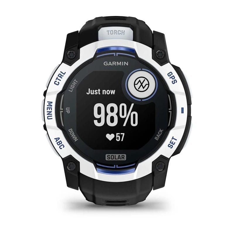 Смарт-часы Garmin Instinct 3 50mm Solar Whitestone with Black/Bolt Blue Silicone (010-02935-43)