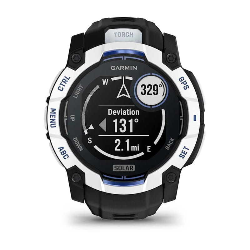 Смарт-часы Garmin Instinct 3 50mm Solar Whitestone with Black/Bolt Blue Silicone (010-02935-43)