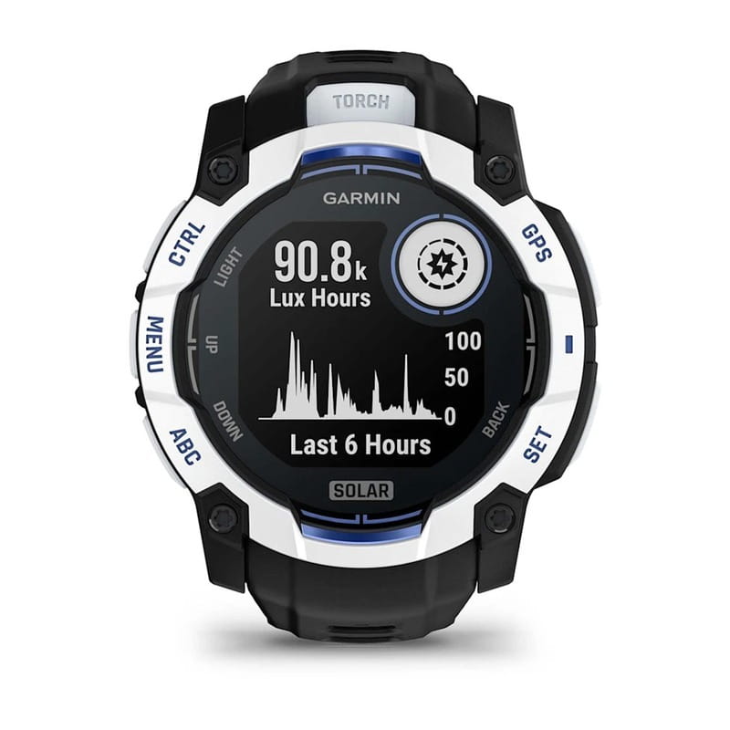 Смарт-часы Garmin Instinct 3 50mm Solar Whitestone with Black/Bolt Blue Silicone (010-02935-43)