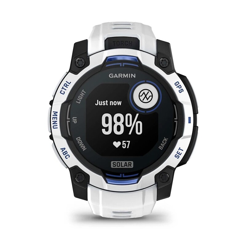 Смарт-годинник Garmin Instinct 3 45mm Solar Whitestone with Whitestone/Bolt Blue Silicone (010-02934-43)