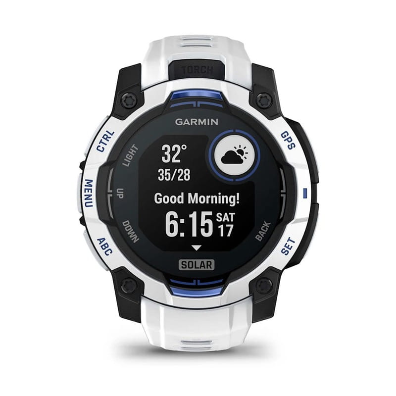 Смарт-часы Garmin Instinct 3 45mm Solar Whitestone with Whitestone/Bolt Blue Silicone (010-02934-43)